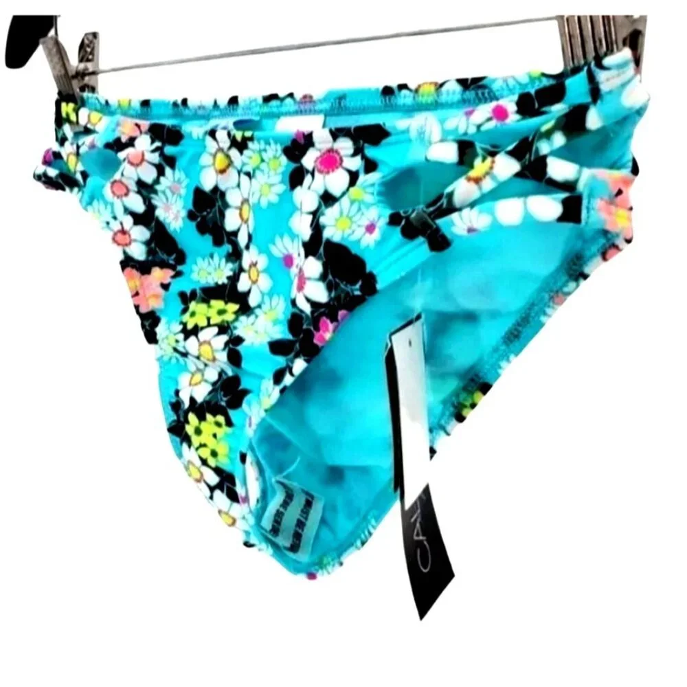 California Waves XS Bikini Bottom Strappy Hipster Cutout side Colorful Floral